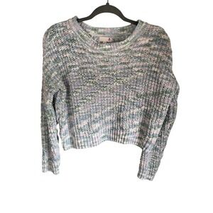 SO Womens Chenille Knit Cropped Sweater Pastel Space Dye Blue Pink Green Small